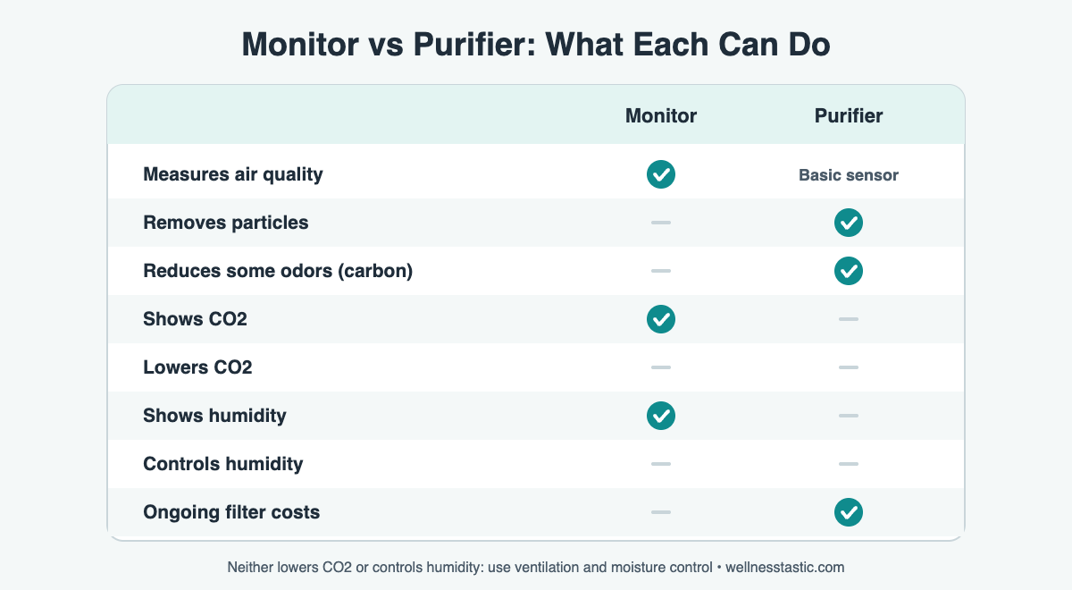 Comparison of what an air quality monitor and an air purifier can do