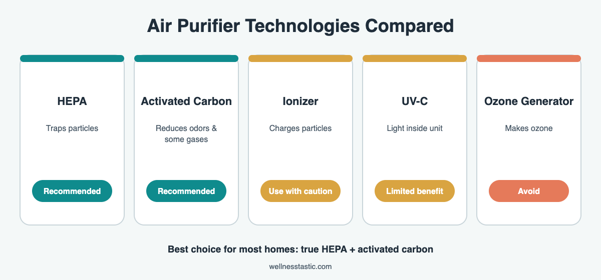 Types of air purifier technology from HEPA and carbon to ozone generators